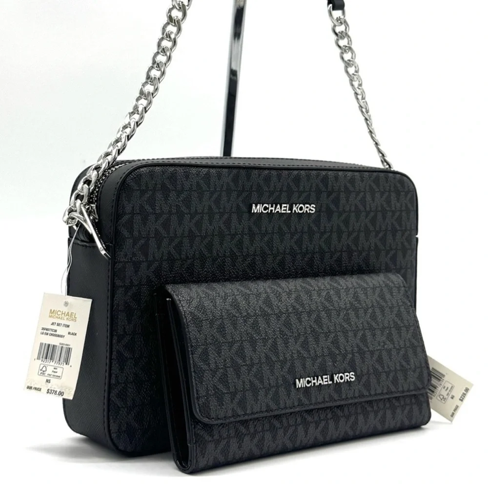 Michael Kors Large Jet Set Travel Logo Crossbody Bag & Matching Trifold Wallet